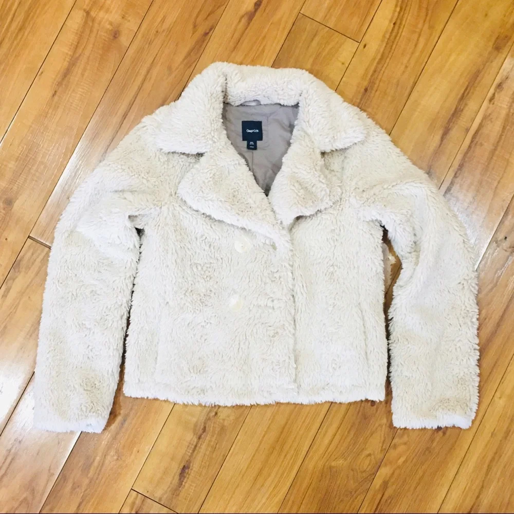 Cotton lined Sherpa style pea coat jacket Gap — ivory cream creme color - Picture 2 of 8